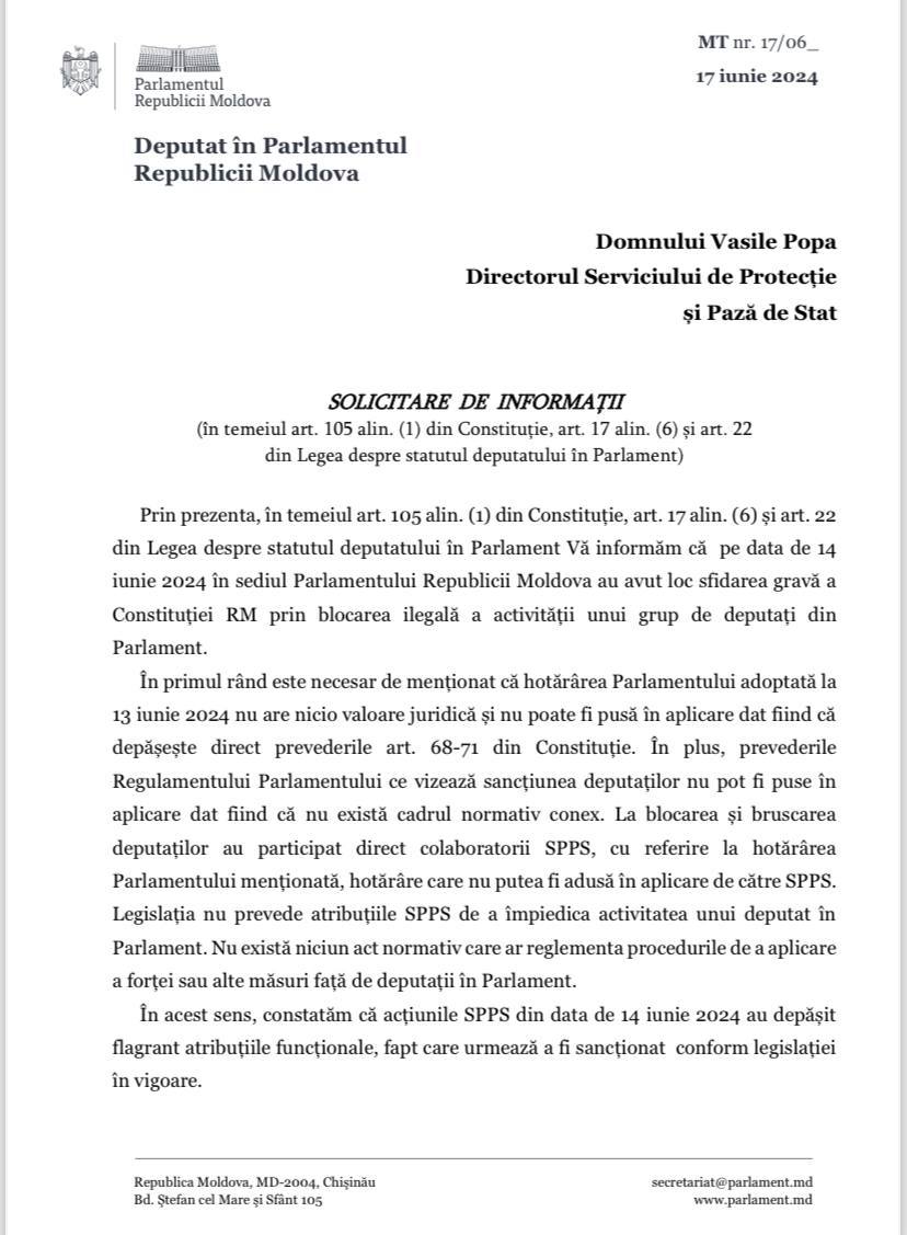 Deputații blocului “Victorie” cer identificarea celor care nu le-au permis să intre la ședințele parlamentare